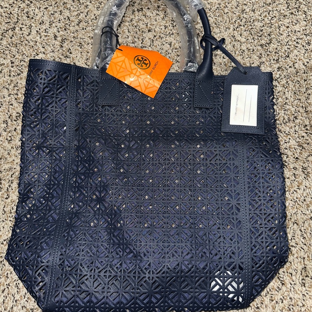 Tory Burch Midnight Blue Cut-Out Tote